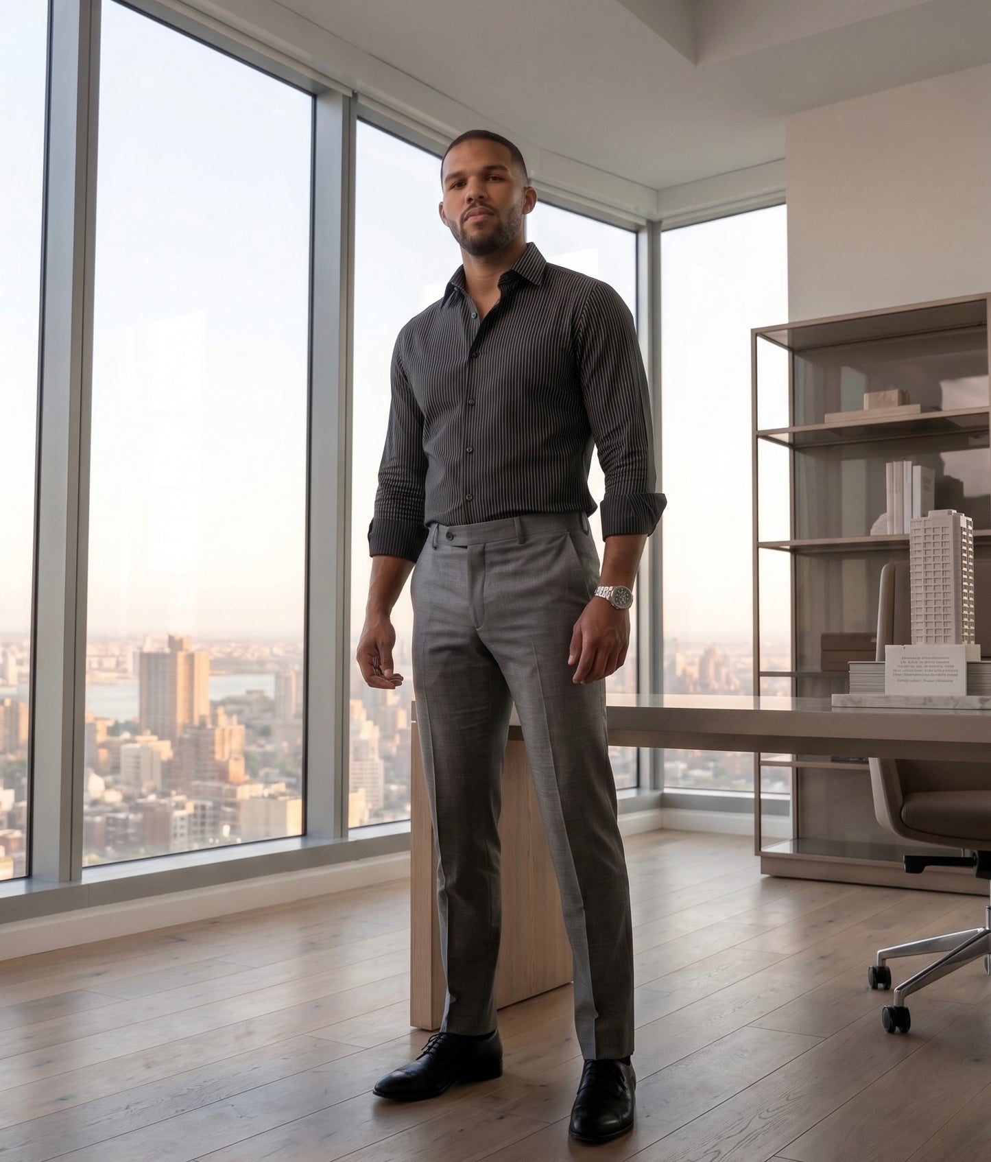 Formal Cotton Checked Shirt- Black