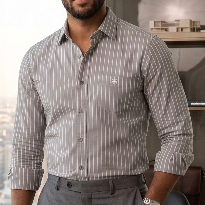 Formal Cotton Checked Shirt - Gray