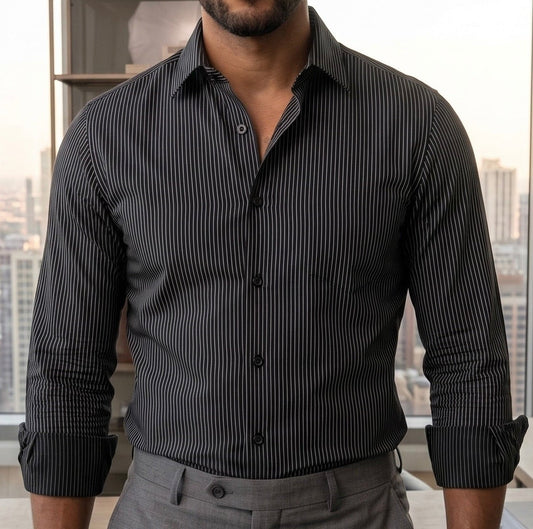 Formal Cotton Checked Shirt- Black