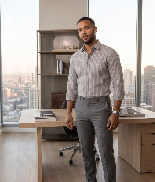 Formal Cotton Checked Shirt - Gray